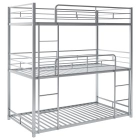 Space-Saving Metal Triple Bunk Bed, Twin Size, Sleek Silver Finish