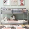 Twin-Over-Twin Floor Bunk Bed with Handy Ladder, Chic Gray Finish