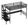 Compact Metal Loft Bed Frame, Inclusive Desk, Twin Size, No Box Spring Needed, Classic Black