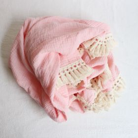 Baby Cotton Double Yarn Tassel Bath Towel (Option: Pink-100x120cm)