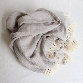 Baby Cotton Double Yarn Tassel Bath Towel (Option: Grey-100x120cm)