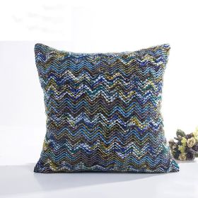 Blended Wool Stripes Knitted Cushion Cover Without Core (Option: Blue-45x45cm)